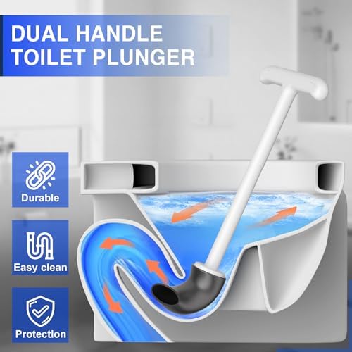 Cinola Dual Handle Toilet Plunger with Wall Mount Holder - White