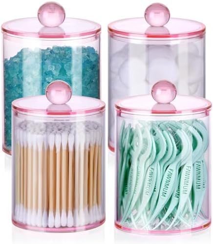 4 Pack Bathroom Canister Set with Lids - Pink