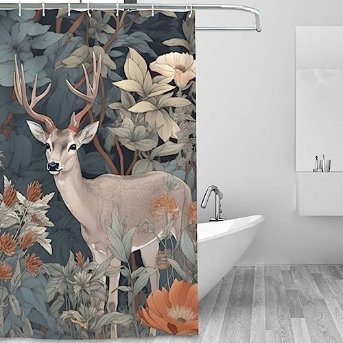 Forest Deer Shower Curtain Set with 12 Hooks 72x72in Waterproof