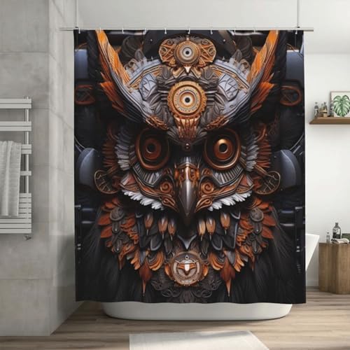 Mecha Owl Waterproof Shower Curtain Set with 12 Hooks 72x72in