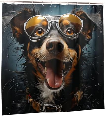 Cute Hippie Boho Dog Shower Curtain Set with 12 Hooks 72x72in