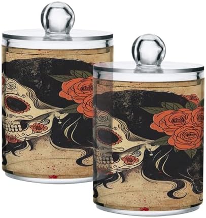 YETTASBIN Clear Apothecary Jars 2 Pack - 14 oz Cotton Swab Holder