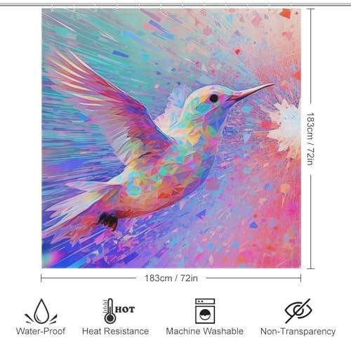 Boho Hummingbird Shower Curtain with 12 Hooks 72x72in