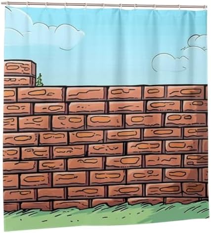 Red Brick Wall Shower Curtain Set with 12 Hooks 72x72in