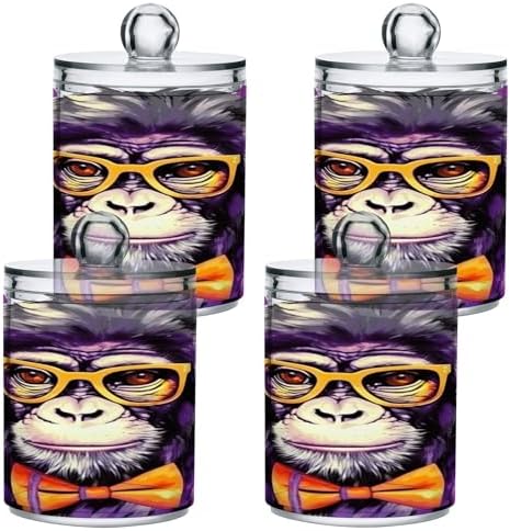 YetTasBin Monkey Clear Apothecary Jars 2 Pack 14 oz Cotton Swab Holder