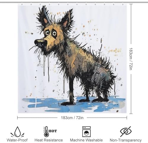 Cartoon Dirty Dog Waterproof Shower Curtain Set with 12 Hooks