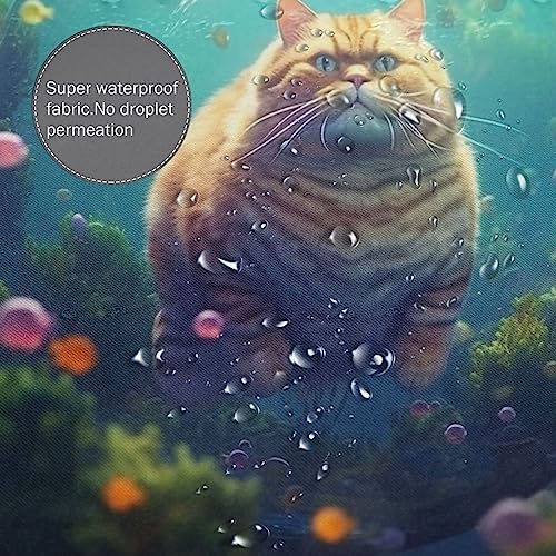 Cute Fat Cat Underwater Fun Fish Shower Curtain Set