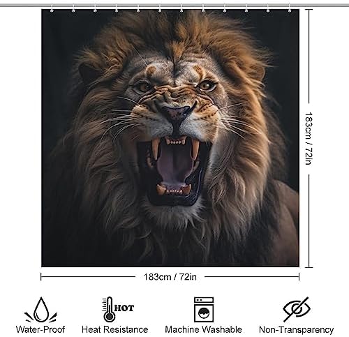 Lion Pattern Shower Curtain Set 72x72in with 12 Hooks