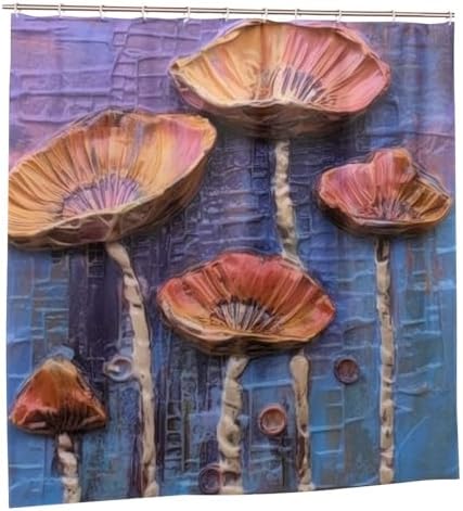 Mushroom Print Shower Curtain Set with 12 Hooks 72x72in