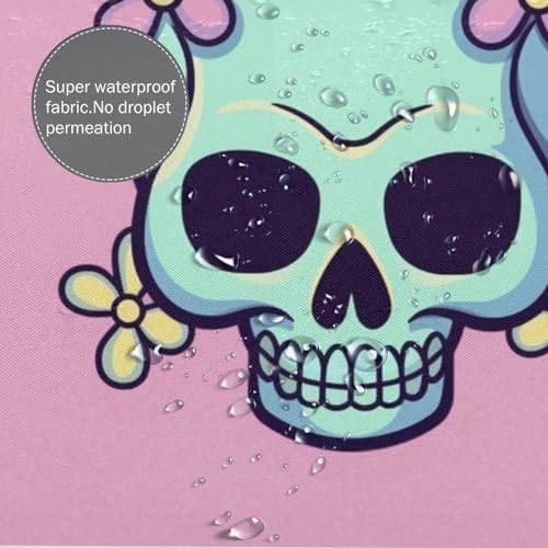 TIYAANDSY Cartoon Skull Pink Flower Shower Curtain Set