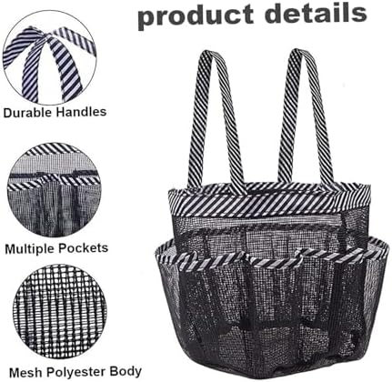 Mesh Shower Caddy with 8 Pockets Portable Black White