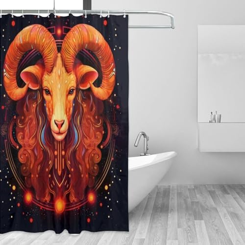 Red Constellation Starry Sheep Boho Shower Curtain Set