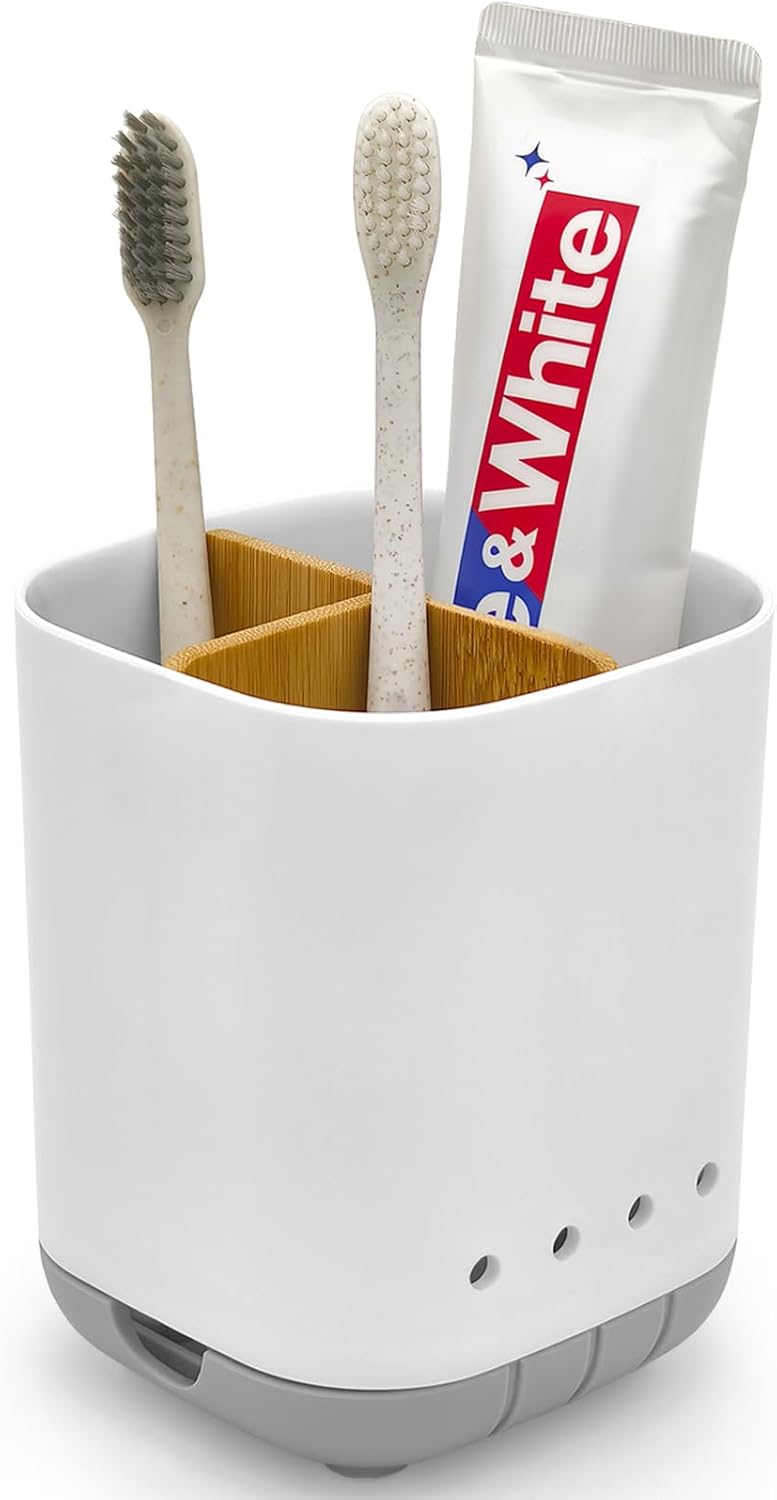 Scartink Toothbrush Holder with Bamboo Divider Detachable and Easy Cleaning