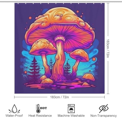 Trippy Mushroom Shower Curtain Set Red Blue Waterproof 72x72in