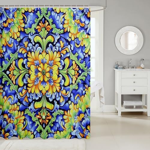 Erosebridal Paisley Shower Curtain Set 72x72 Yellow Blue Floral 1