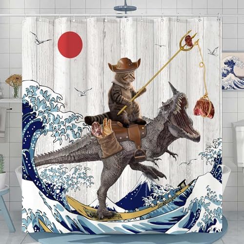 Fowocu Funny Cat Dinosaur Shower Curtain 78 Inch