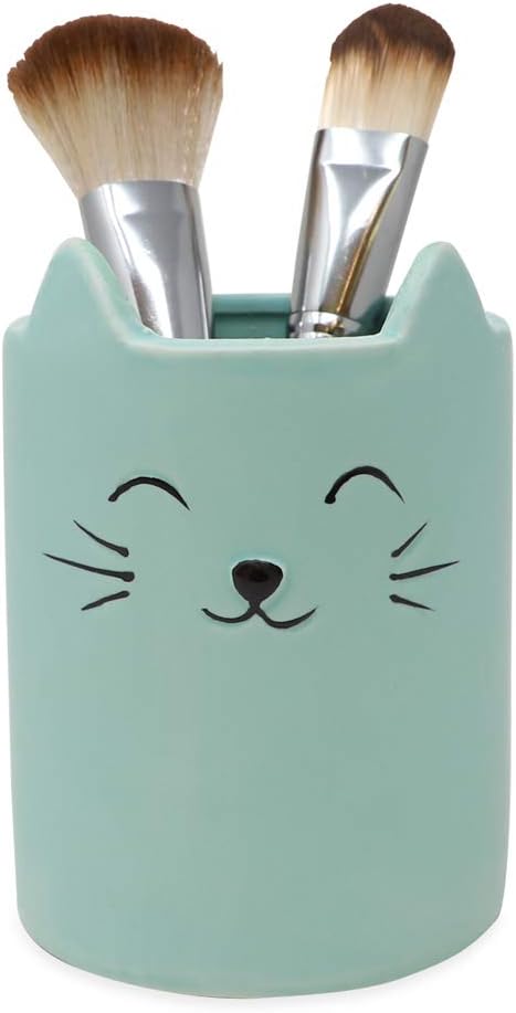 Isaac Jacobs Blue Ceramic Cat Cup Holder Multi-Purpose