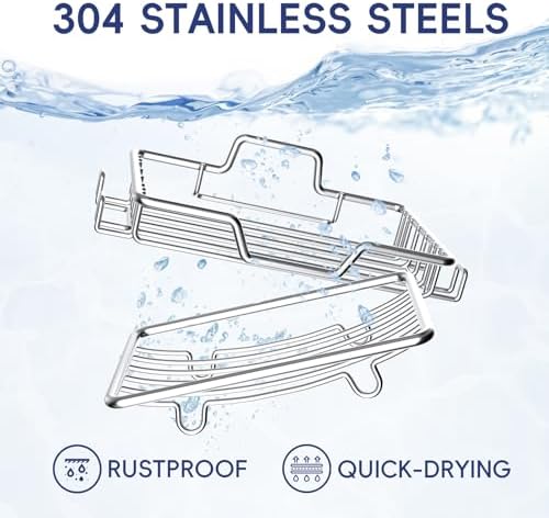 Stainless Steel Soap Dish 2 Pack with 4 Hooks