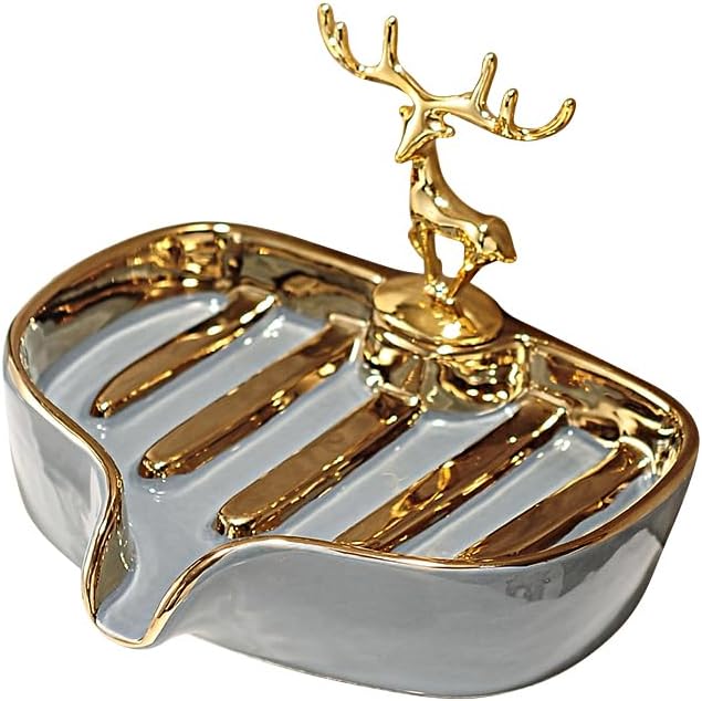 ELEGANTZ Gold Reindeer Soap Dish Luxury Heart-Shaped Ceramic Holder