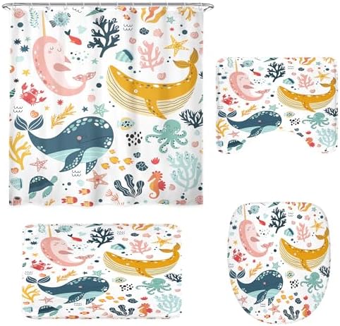 LGhtyro 4PCS Kids Whale Underwater Fish Bathroom Accessory Set