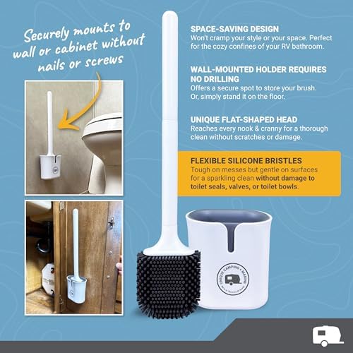Unique Compact Silicone RV Toilet Brush with Wall-Mounted Holder 1