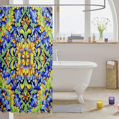 Erosebridal Paisley Shower Curtain Set 72x72 Yellow Blue Floral 1