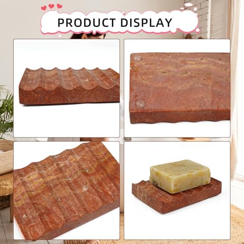Red Natural Travertine Soap Dish with Feet
