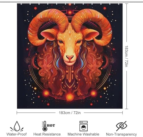 Red Constellation Starry Sheep Boho Shower Curtain Set