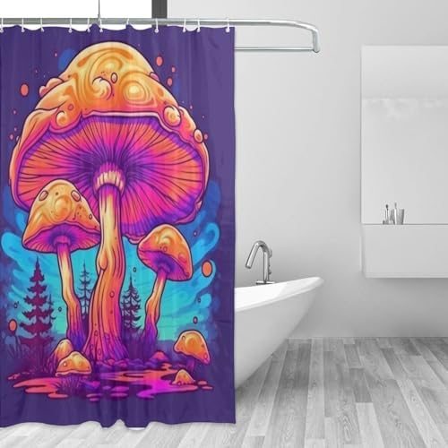 Trippy Mushroom Shower Curtain Set Red Blue Waterproof 72x72in
