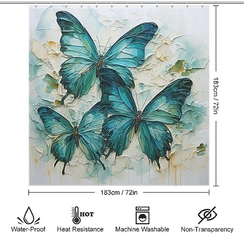 Green Blue Butterfly Shower Curtain Set 72x72in