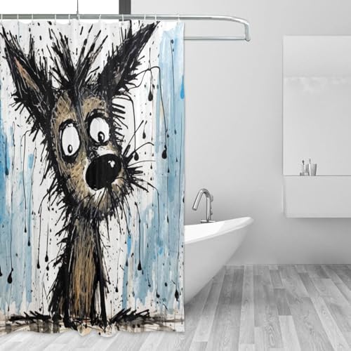 TIYAANDSY Cartoon Dirty Dog Waterproof Shower Curtain Set 72x72in