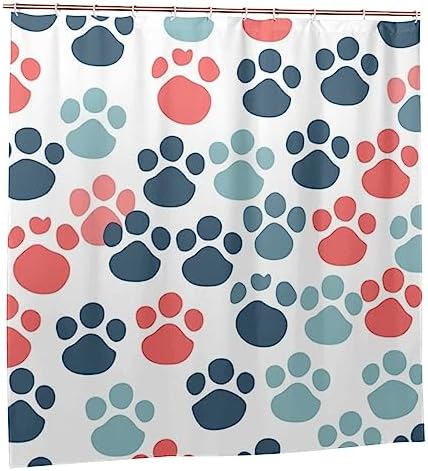 Colorful Paw Print Shower Curtain Set 72x72in