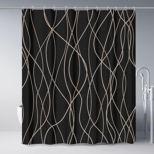 Punkray Wavy Line Polyester Shower Curtain with Hooks 72x72
