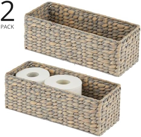 mDesign Woven Hyacinth Toilet Paper Holder - 2 Pack Gray