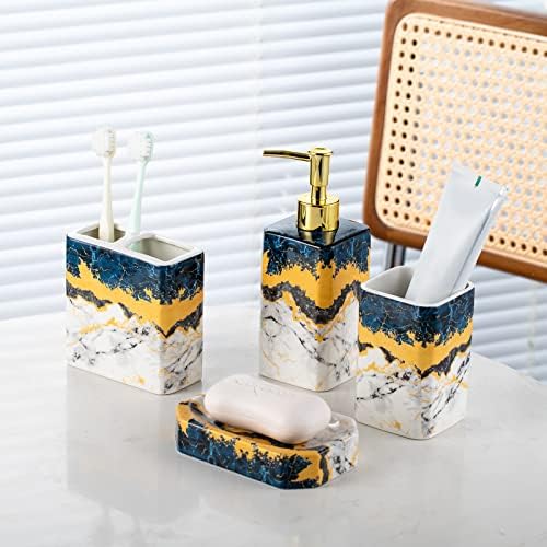 4 Piece Blue Marble Bathroom Accessories Set
