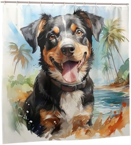 TIYAANDSY Black Dog Shower Curtain Set with 12 Hooks 72x72in