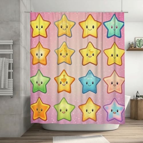 Colorful Cute Cartoon Stars Shower Curtain Set