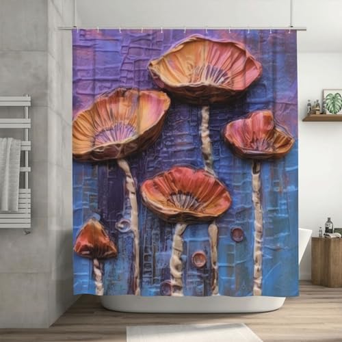 Mushroom Print Shower Curtain Set with 12 Hooks 72x72in