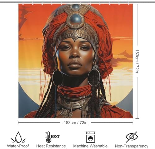 TIYAANDSY Boho Black Girl Shower Curtain Set with 12 Hooks 72x72in