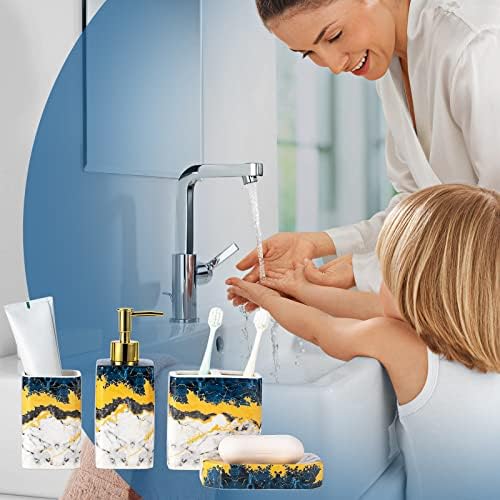 4 Piece Blue Marble Bathroom Accessories Set