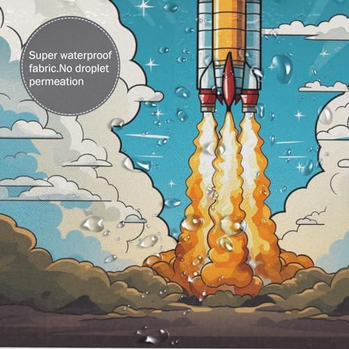 Cartoon Rocket Shower Curtain Set with 12 Hooks 72x72in 1