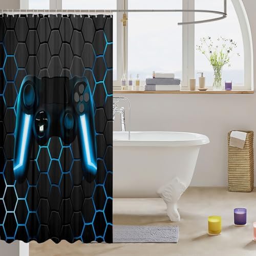 Erosebridal Blue Gaming Shower Curtain Set for Boys