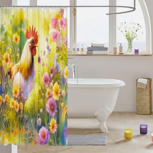 Rustic Rooster 72x72 Inch Shower Curtain Set