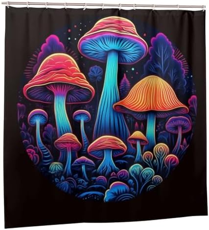 Trippy Mushroom Shower Curtain Set 72x72in with 12 Hooks