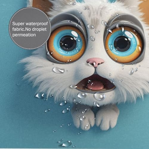 White Cat Boho Shower Curtain Set with 12 Hooks 72x72in
