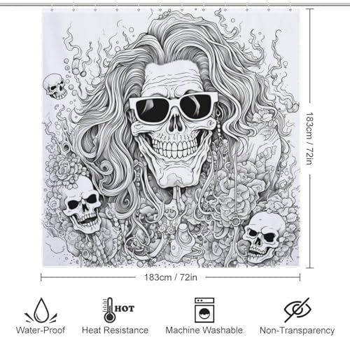 TIYAANDSY Skeleton Shower Curtain Set 72x72in