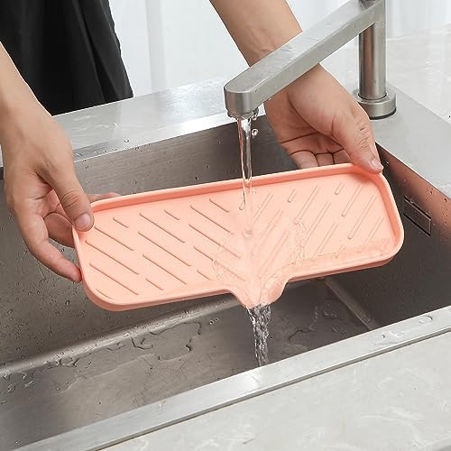 MicoYang Silicone Soap Dish with Drain Spout - 12x4 Inch Pink