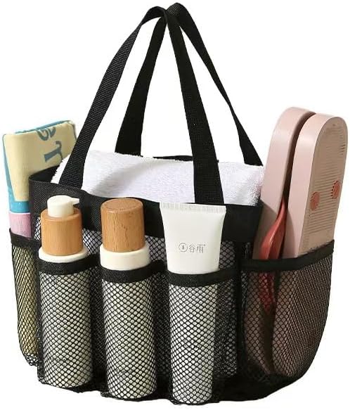 Mesh Shower Caddy with 8 Pockets and Hanging Hook