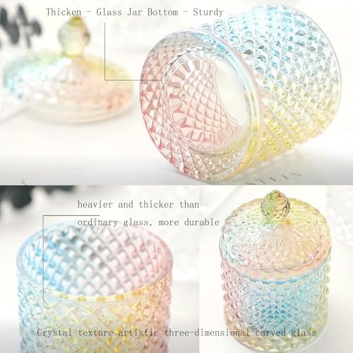Rejomiik Q-Tip Holder Glass Jar with Lid 2 Pack Rainbow