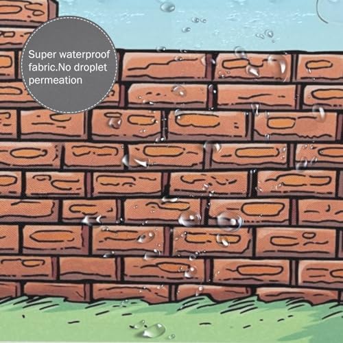 Red Brick Wall Shower Curtain Set with 12 Hooks 72x72in